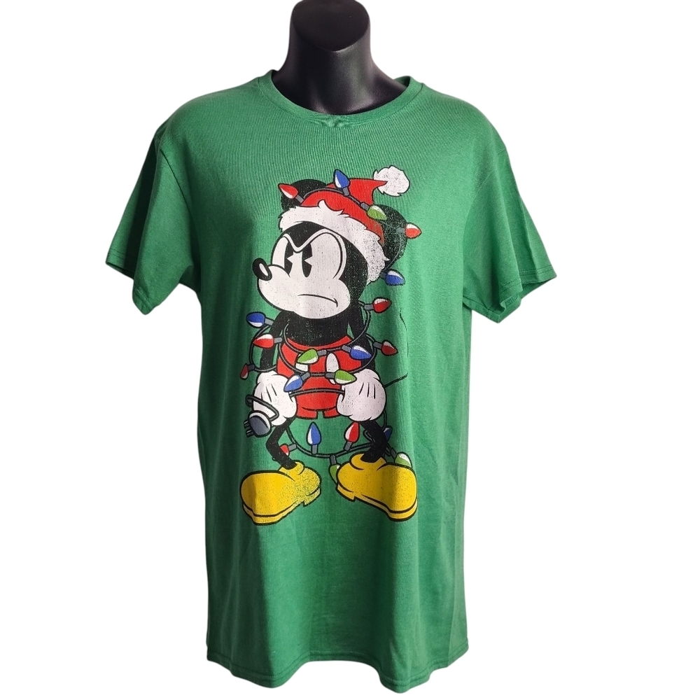 Disney Mickey Mouse Christmas Santa Green Short Sleeve T-shirt Men's Size Small